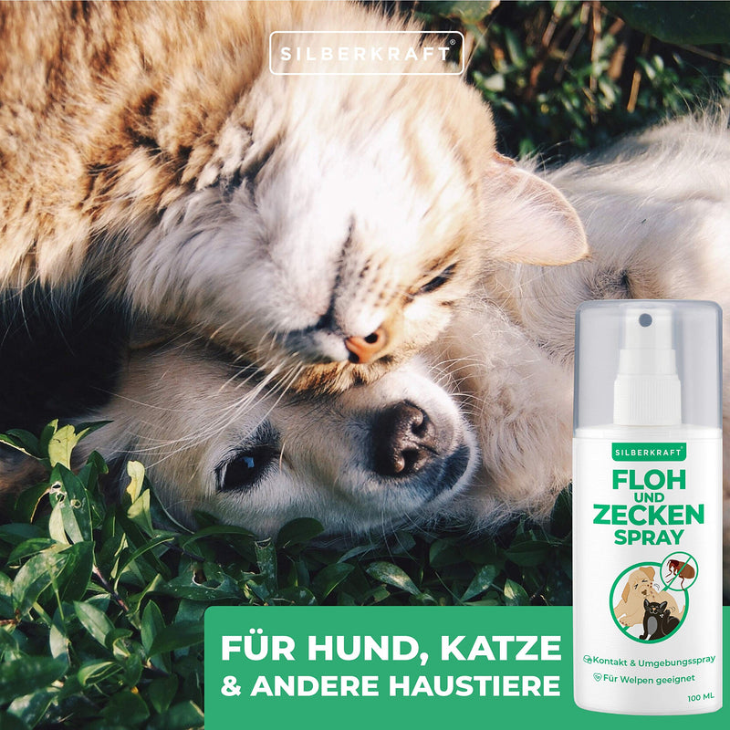 Silberkraft flea and tick spray 100 ml for dogs, cats and other pets - ideal anti-tick agent - against fleas, ticks, parasites, vermin - BeesActive Australia