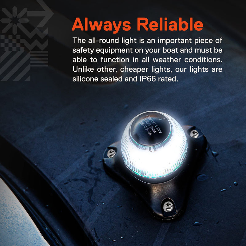 TRUE MODS 12-24V White LED Marine Navigation Anchor All-Round Boat Light [USCG ABYC A-16 3NM] [Waterproof] 3 Nautical Mile Surface Mount Top Rear Stern Light for Fishing Yacht Sailboat - BeesActive Australia