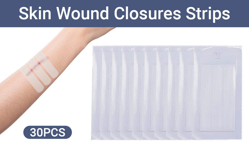 Skin Wound Closures Strips - 30 Pcs Emergency Wound Stitch Tapes, Adhesive Bandages for Closing Small Cuts, Sterile Individual Packaging