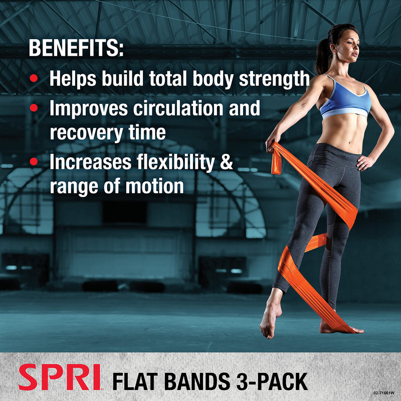 SPRI Flat Bands 3-Pack - Resistance Band Kit Set with 3 Levels of Resistance - Exercise Bands for Strength Training, Flexibility, & Body Workout - Versatile Fitness Tool - Light, Medium, and Heavy - BeesActive Australia