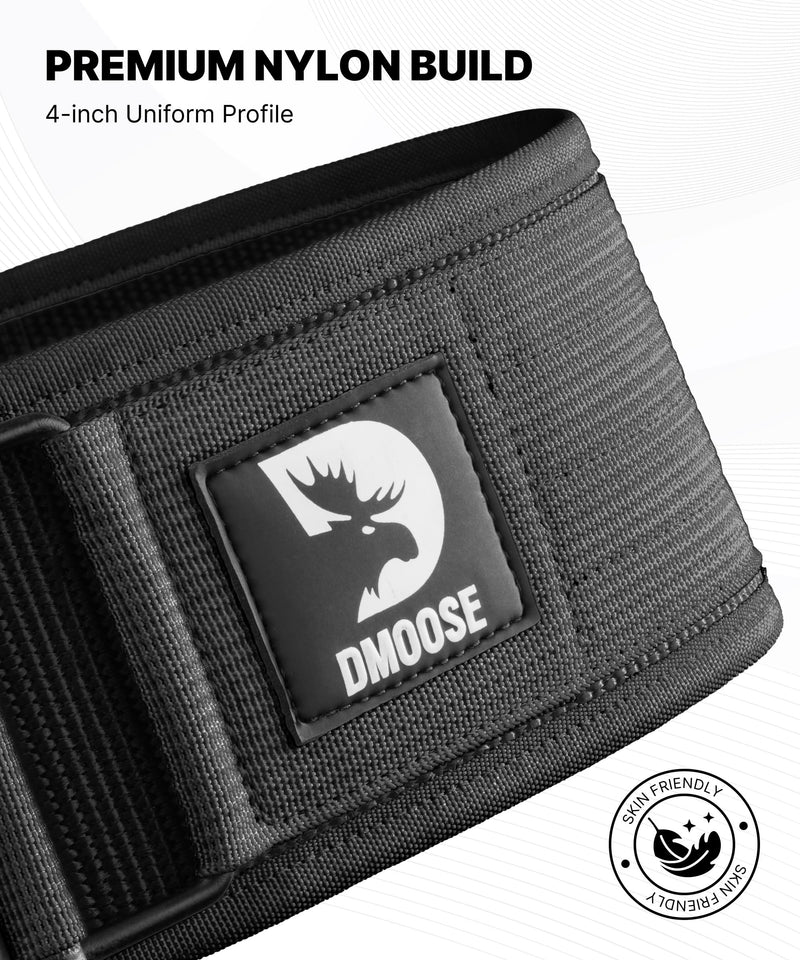 DMoose Weight Lifting Belt - Auto Locking Gym Belt for Olympic Training, WOD, Cross Training for Men and Women - 4" Nylon Workout belt with Adjustable Buckle - Provides Lumbar Support and Stability Large Black