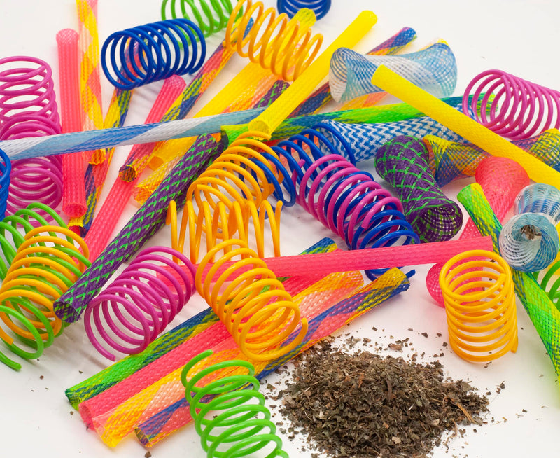 Fashion's Talk 49PCS Cat Spring Toy for Kitten Catnip Bag Mesh Tubes Spring Cat Toy Bulk for Indoor Cats Kitty cat spring toy+Catnip+mesh fun tubes 49-Pack (24 spring+24 mesh tubes+1 Bag catnip) - BeesActive Australia