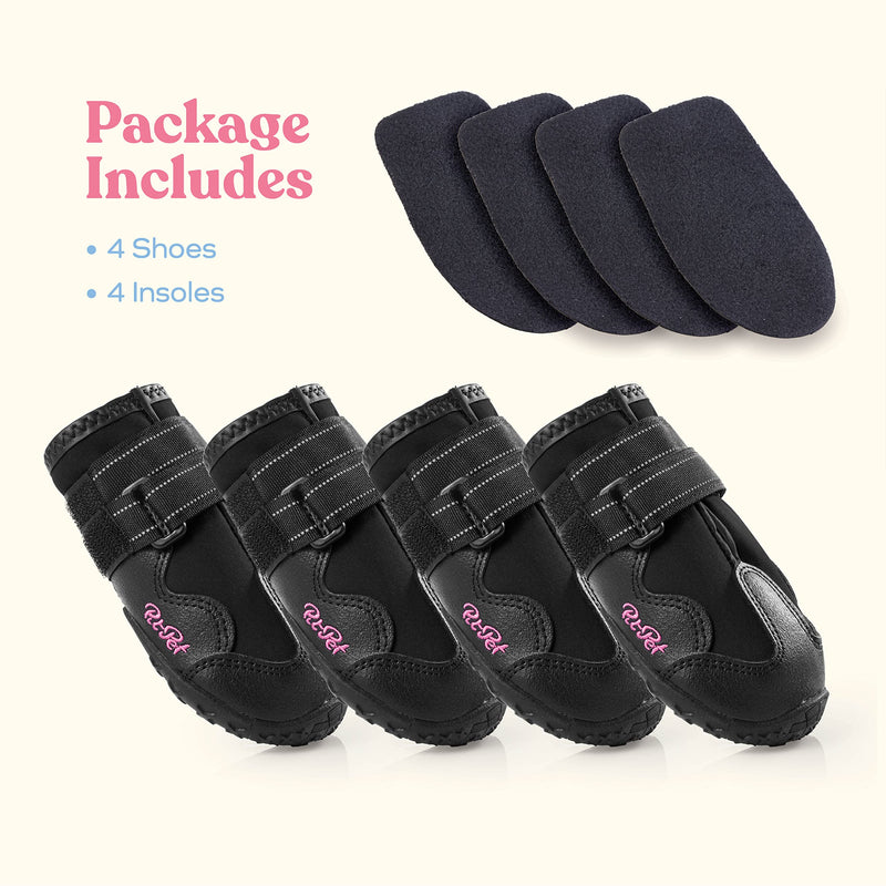 Waterproof Dog Shoes - Stylish Designed Shoes for Dogs - Dog Boots with Non-Slip Rubber Bottom Protects Paw from Hot or Cold Pavement, Dog Booties with Reflective Straps for Dogs Safety, Puppy Shoes. Black Size 7: 2.99"Width 2.95"Length - BeesActive Australia
