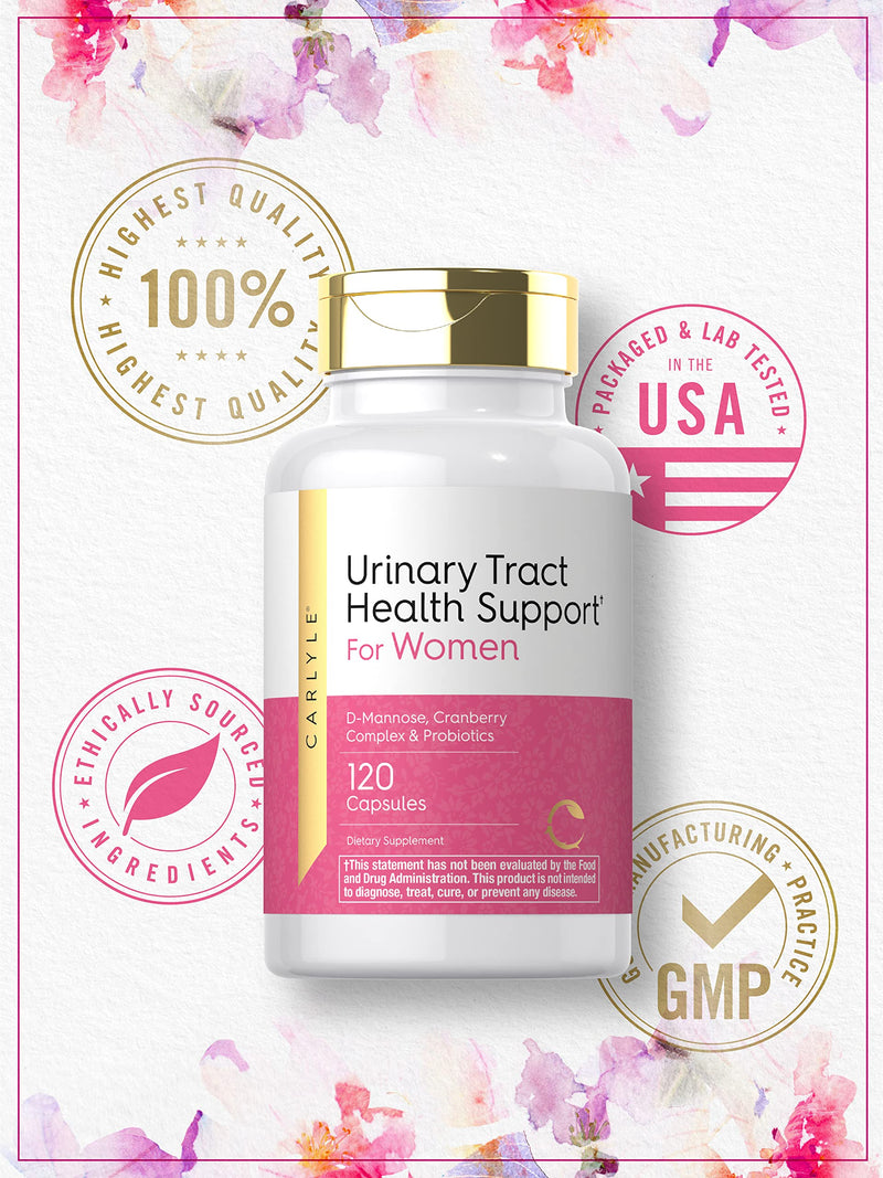 Carlyle Urinary Tract Health for Women | 120 Capsules | Relief for Women | with D-Mannose, Cranberry Complex & Probiotics | Non-GMO, Gluten Free