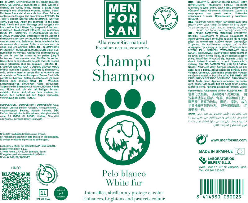 MENFORSAN White Shampoo for Dogs | Color intensification | Shine enhancer | Removes orange tones | Deep moisturizer | 1L - BeesActive Australia