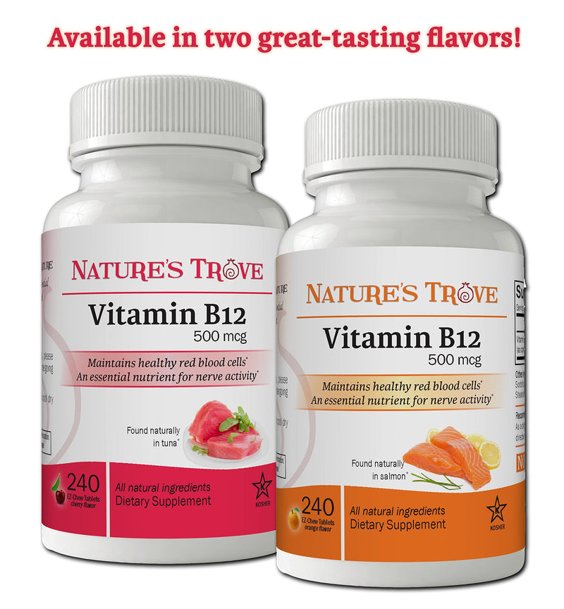 Vitamin B12 500 mcg by Nature's Trove - 240 EZ Chew Tablets Cherry Flavor