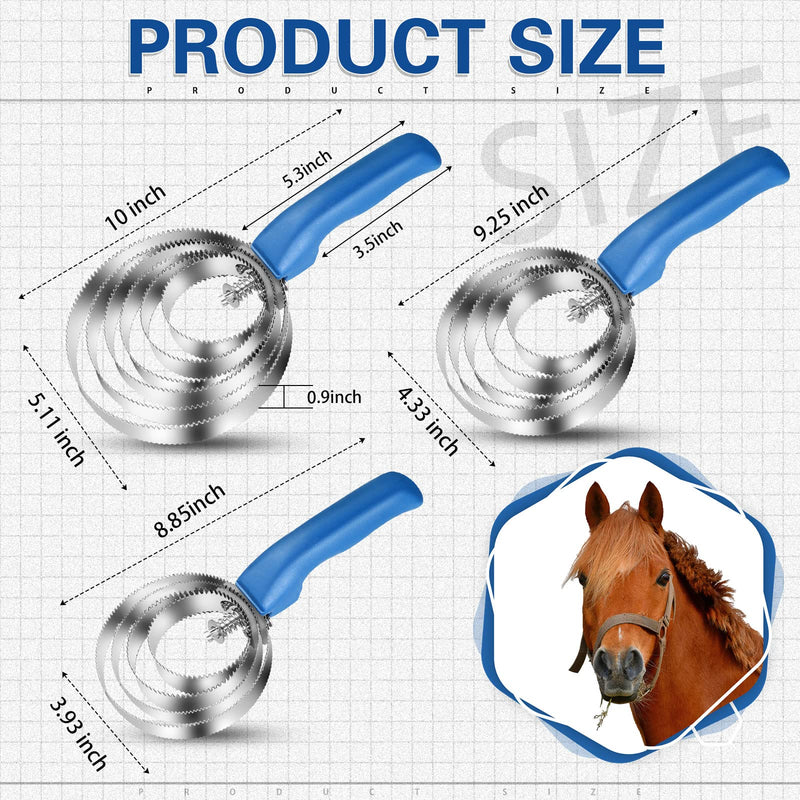 3 Pcs Reversible Stainless Steel Curry Comb with Soft Handle Grip Blue Horse Brush for Grooming 4/5/6 Ring Double Sided Horse Shedding Tool for Horses Cow Dog Sheep Cattle Goats Supplies - BeesActive Australia