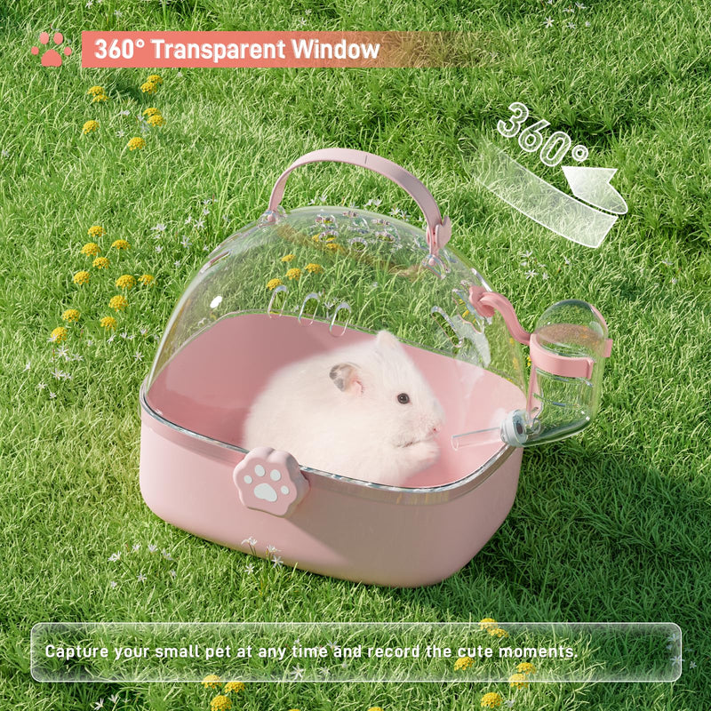 BUCATSTATE Transport Box Hamster with Water Bottle, Portable Transport Box Small Animals Travel Box Carrying Cage 18.4L * 17W * 16.3H cm for Gerbils, Mice, Dwarf Hamsters (Pink) Pink - BeesActive Australia
