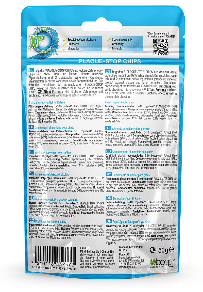 Bogadent Plaque-Stop Chips Fish Cat, 50 g (pack of 3) 56 g (pack of 3) - BeesActive Australia
