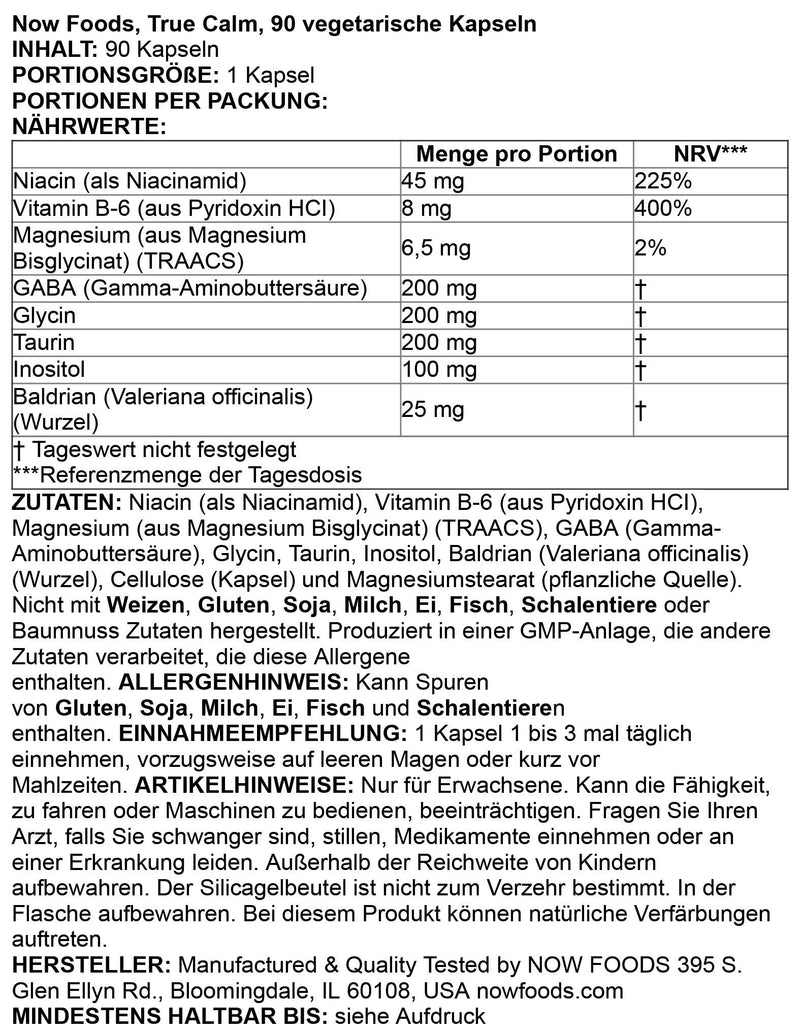 Now Supplements, True Calm, with Magnesium, GABA, B Vitamins & More, 90 Veg Capsules, (Pack of 2) 90 Count (Pack of 2)