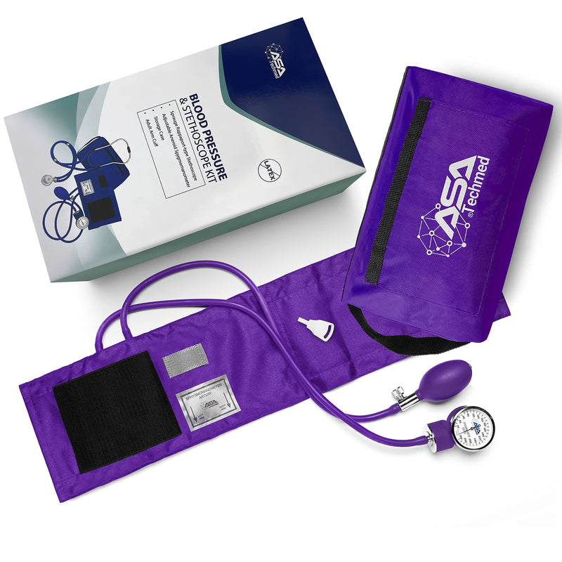 ASA TECHMED Dual Head Sprague Stethoscope and Sphygmomanometer Manual Blood Pressure Cuff Set with Case - Accurate Blood Pressure Monitoring Kit for Healthcare Professionals & Students, Purple - BeesActive Australia