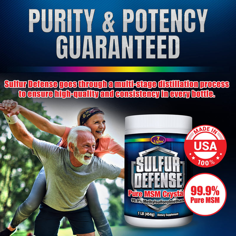 7 Lights Sulfur Defense Opti-MSM 99.9% Pure MSM Powder | Dietary Supplement for Joints, Skin & Immune Support ‚Äì Organic Methylsulfonylmethane Crystals, Vegan, Non-GMO, Gluten-Free ‚Äì Made in USA (1 LB) 1 Pound (Pack of 1)