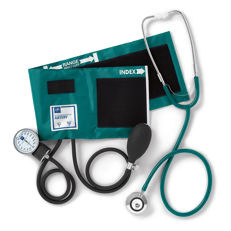Medline Compli-Mates Professional Aneroid Sphygmomanometer and Dual-Head Stethoscope Kit with Carrying Case, Teal, Adult Size, 1 Kit