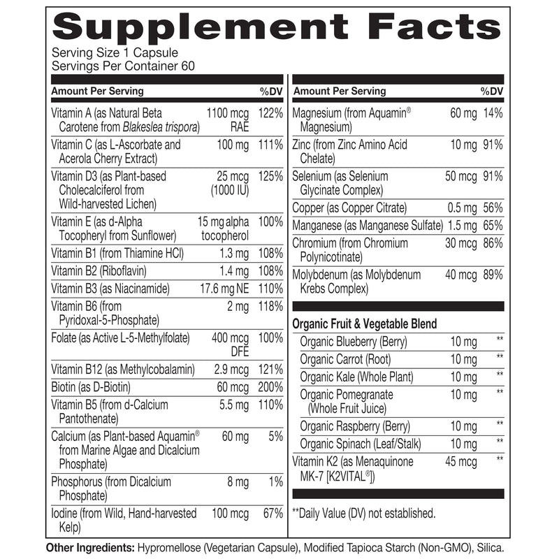 NATURELO Multivitamin for Men 50+ - One Daily, 60 Vegetarian Capsules | Vitamins, Minerals & Organic Whole Foods, Boost Energy and Health, Non-GMO 60 Count (Pack of 1)