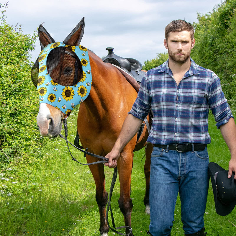 Frienda 4 Pieces Horse Fly Masks for Horses Horse Fly Mask with Ears Face Covering Elasticity Smooth and Comfortable Horse Mask with UV Protection(Medium, Flower) Medium - BeesActive Australia