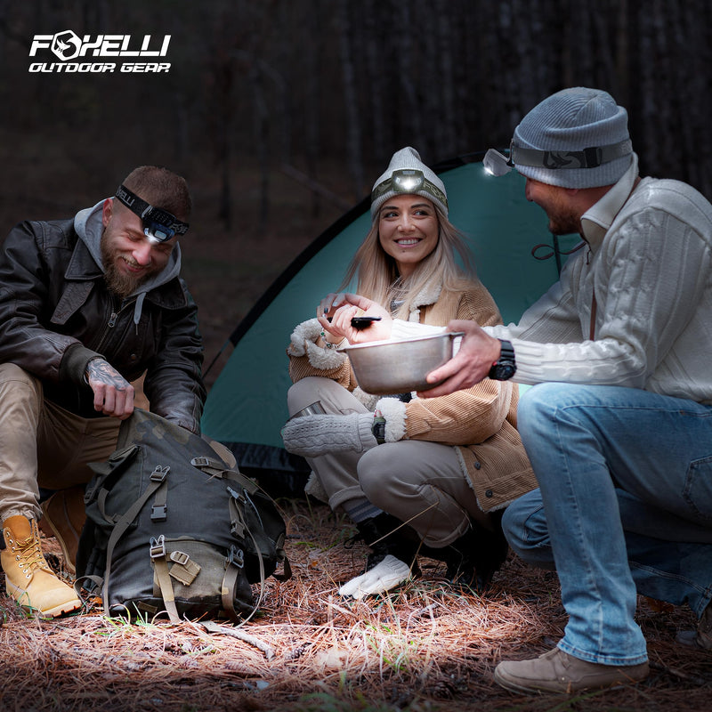 Foxelli Rechargeable Headlamp Bundle of 2 – Khaki & Black: Super Bright LED Head Lamps, Lightweight & Comfortable for Running, Camping, Hiking & Work
