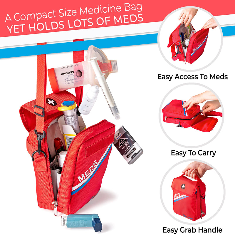 PracMedic Bags Travel Medicine Bag- First Aid Bags Empty or Epipen Carry Case for Insulin Pens, Pill Bottles, Diabetic Supply, Asthma Inhaler Spacer, Allergy Meds or First Aid Supplies (Red) T-MEDS Red Medium - BeesActive Australia