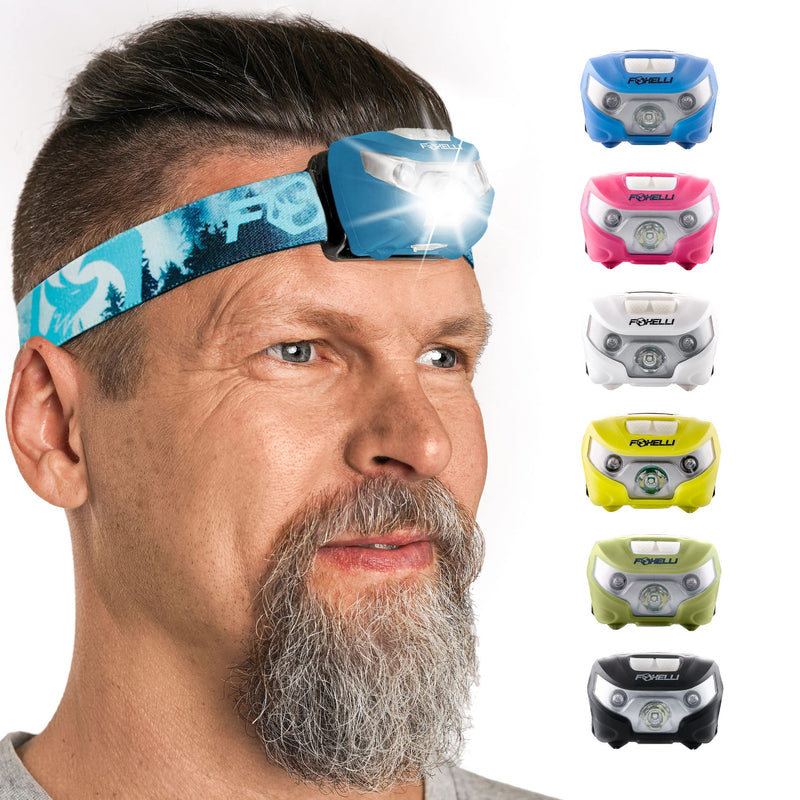 Foxelli Rechargeable Headlamp Bundle of 2 – Yellow & Forest: Super Bright LED Head Lamps, Lightweight & Comfortable for Running, Camping, Hiking & Work