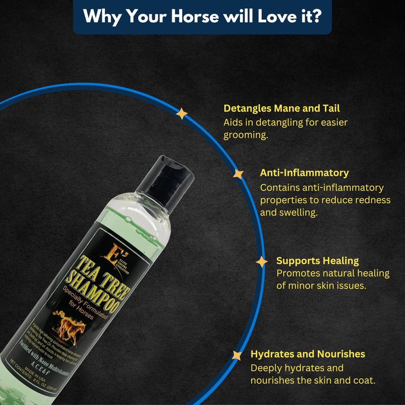 E3 Tea Tree Shampoo Specially Formulated for Horses - Therapeutic and Cleansing Formula with Natural Tea Tree Oil - Ideal for Healthy Coat Maintenance - Soothes Skin Conditions (8 fl oz) 8 fl oz - BeesActive Australia
