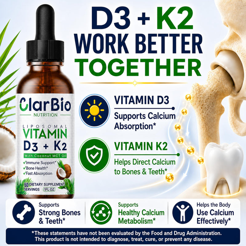 Liposomal Vitamin D3 K2 (MK-7) Liquid Drops with MCT and Olive Oil | Vitamin D3 5000iu | Bone & Heart Health | Immune & Joint Support Supplement | Maximum Absorption| Made in USA