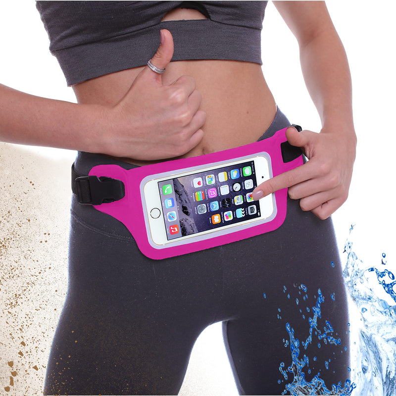 Ultimate Pink Waterproof Running Swimming Belt: Phone & Essentials Holder for Gym, Beach, Kayaking, Ski! Fits iPhone, Samsung - Touchscreen, IPX8 Rated Dry Waist Pouch - Adventure-Ready Performance! Hot Pink - BeesActive Australia