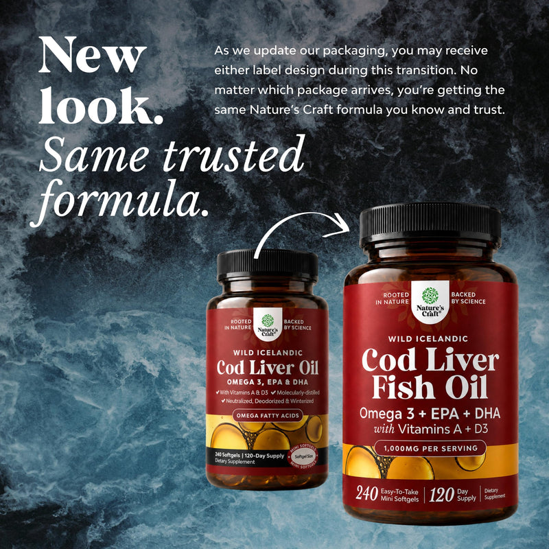 Cod Liver Oil Capsules, Omega 3 Fish Oil, 120-Day Supply, 240 Mini Softgels | 1,000 mg per 2-softgel serving with 240 mg total omega-3s, EPA & DHA, vitamins A & D3, from wild-caught Icelandic cod 240 count (Pack of 1)