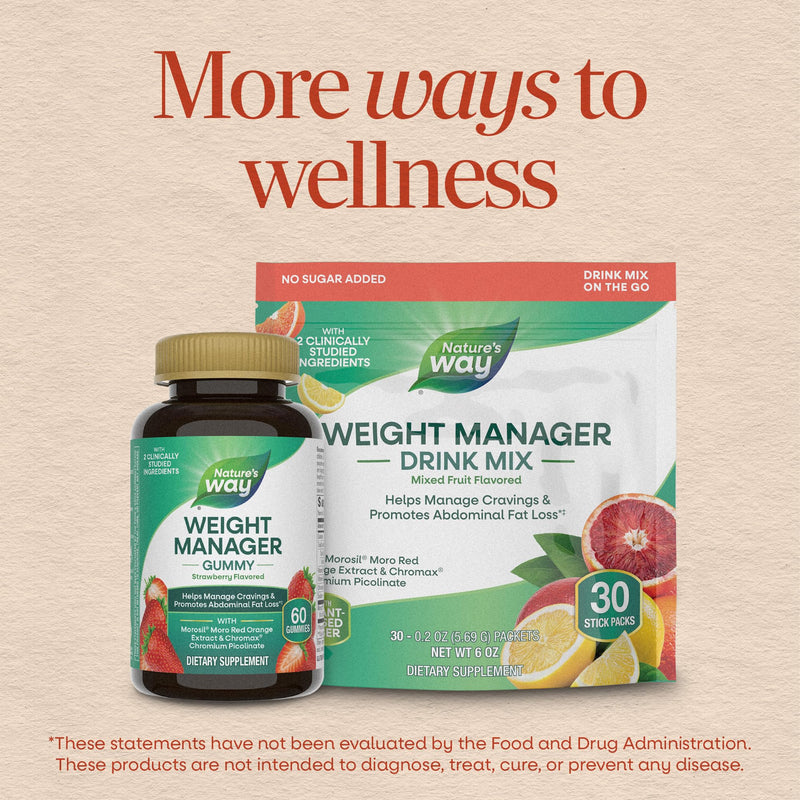Nature's Way Weight Manager Gummy, Helps Manage Cravings*(1), 60 ct | Supports Energy Metabolism*, Promotes Abdominal Fat Loss*(1), 1,000 mcg Chromium Picolinate per Serving, Vegan, Strawberry