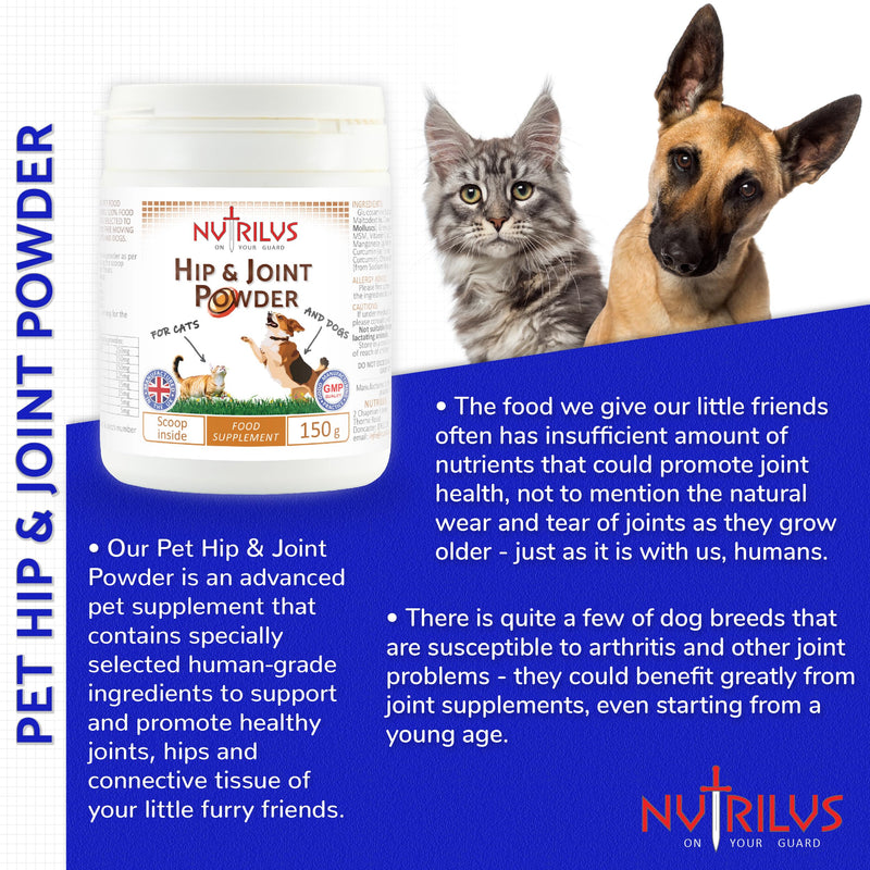Pet Hip & Joint Powder 150g for Dogs and Cats – With Glucosamine, Collagen, Green Lipped Mussel, MSM, Curcumin, Hyaluronic Acid & more.