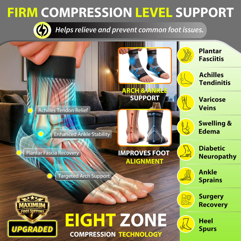 Compression Socks for Plantar Fasciitis, Achilles Tendonitis, Arthritis Relief, Ankle Brace Compression Sleeve with Foot Arch Support, Ankle Wrap for Women, Men, Swelling & Heel Pain Black L-XL Large/X-Large (1 Pair)