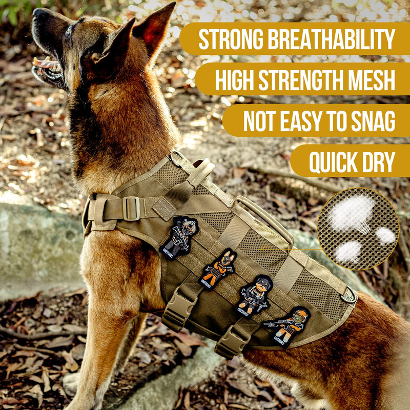 OneTigris No Pull Tactical Dog Harness for Medium Dog, Aire Mesh Dog Vest Harness, Breathable Military Dog Molle Vests with Handles, Service Dog Vest for Walking Hiking Training (M, Brown)