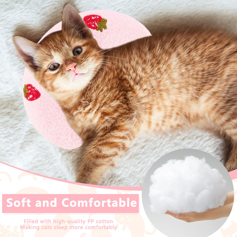 Cat Pillow, Ultra Soft Fluffy Half Donut Cat Calming Pillow with Cute Pattern, Cat Pillow for Indoor Cats, Relieve Pet Anxiety and Provide Joint Support, Machine Washable.(Pink) Pink