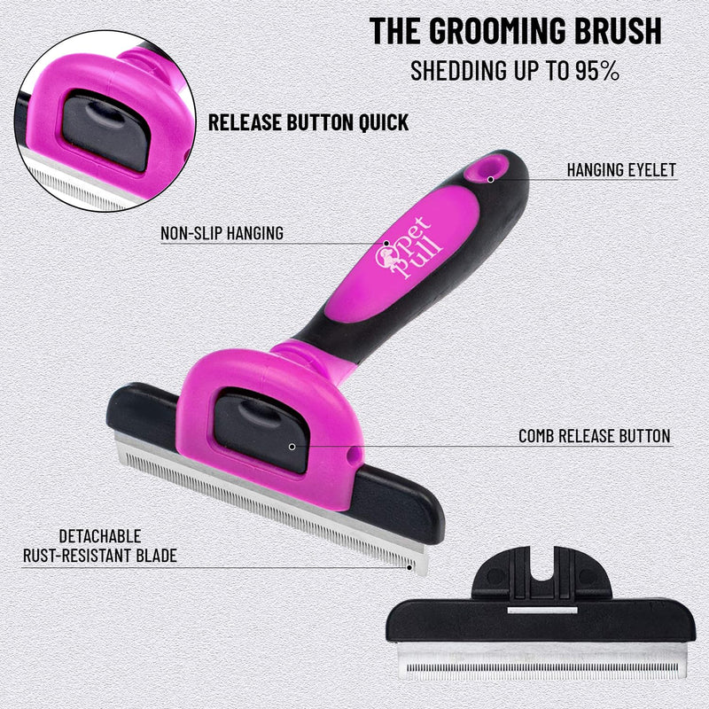 Complete Professional Pet Grooming Kit with Pet Hair Removal Tool Brush Gloves, Self Cleaning Slicker Brush, and Pro Grooming Dog Brush Deshedder Comb to Reduce Shedding (Pink) Pink - BeesActive Australia