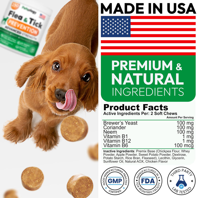 Flea and Tick Prevention for Dogs Pills - 250 Soft Chews - Natural Dog Flea & Tick Control - Oral Defense Treatment for Dogs Supplement - Vet Formulated Chews - All Breeds & Ages - Made in USA 250 Chews