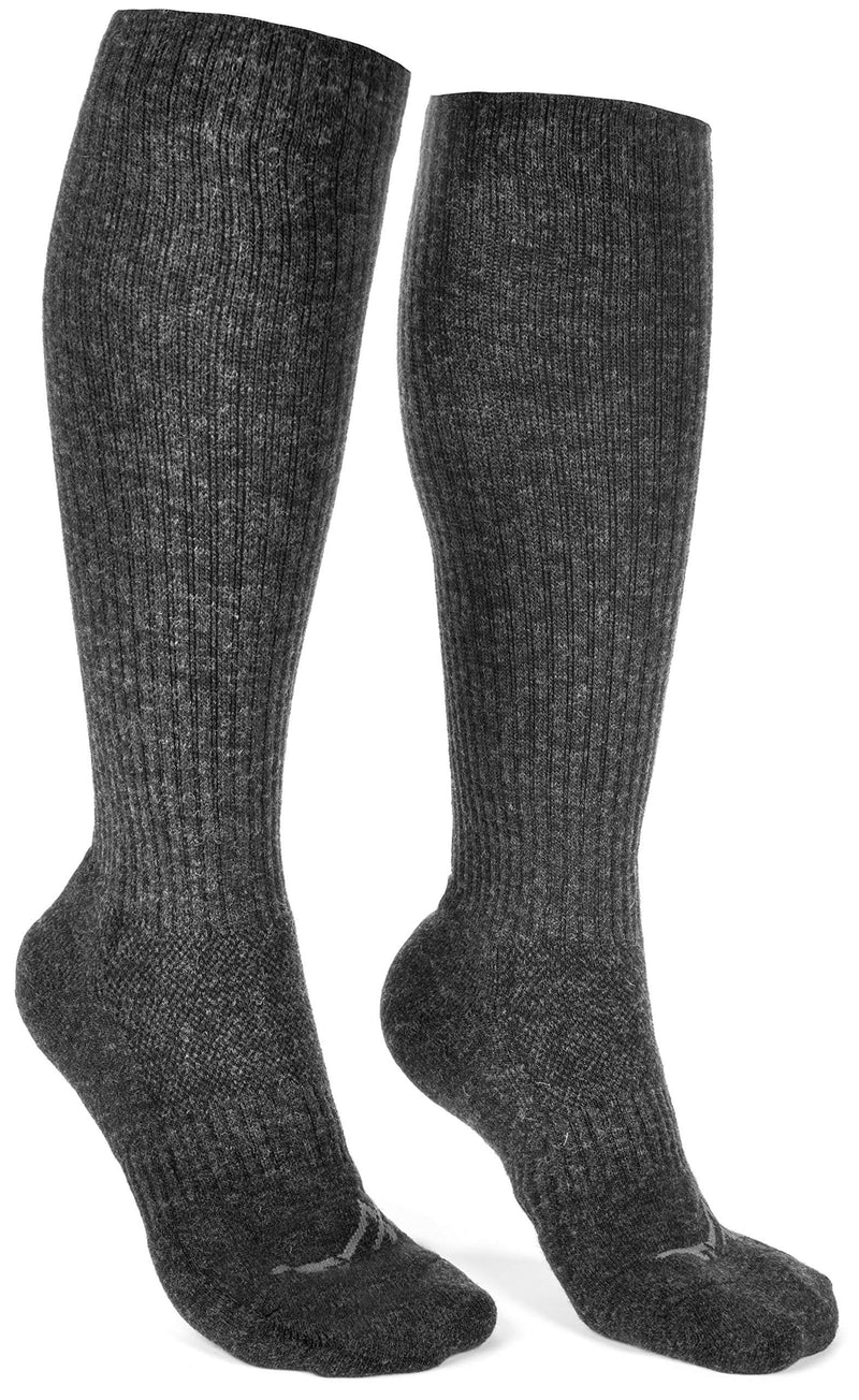 Wanderlust Knee-High Merino Wool Compression Socks For Men and Women Charcoal Large