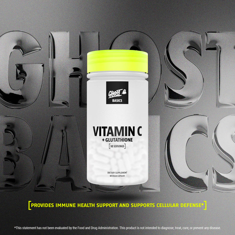 GHOST Basics Vitamin C + Glutathione Supplement for Men & Women - Vegan | 500MG PureWay-C, 250MG L-Glutathione for Immune Health Support, Detox, & Cleanse - Soy-Free & Gluten-Free, 60 Veggie Capsules