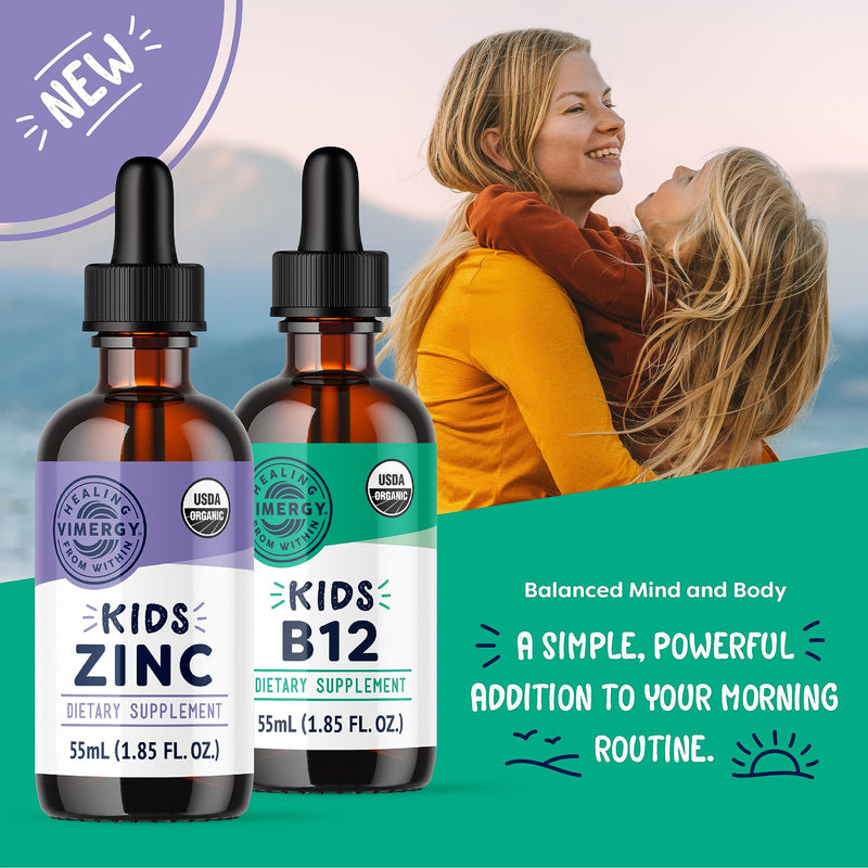Vimergy Kids Liquid B12 Supplement, Organic Non-GMO, 55 mL, 138+ Servings | Brain & Nerve Health*, Strong Bone and Red Blood Cell Support*, Promotes Cell Metabolism & DNA production*, Fast-Absorbing 1.85 Fl Oz (Pack of 1)
