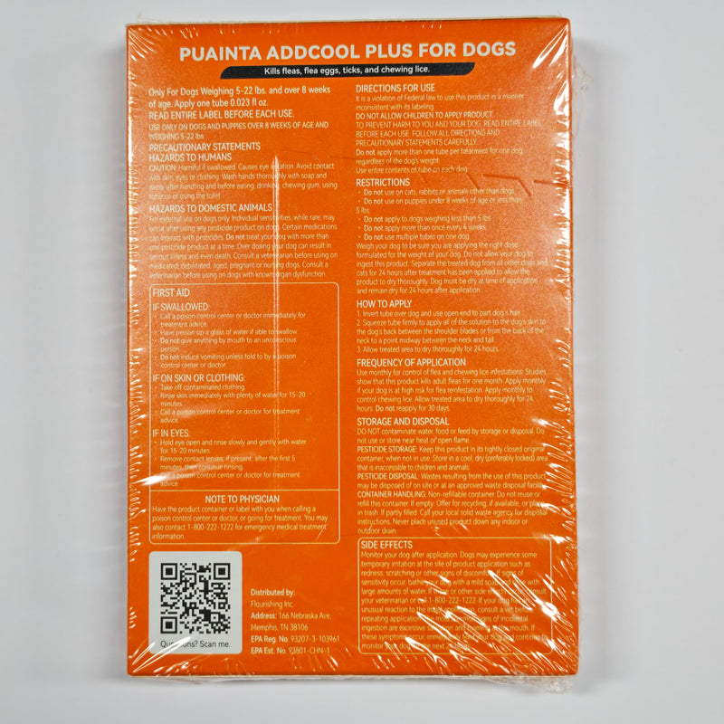 PUAINTA Addcool Plus Flea and Tick Prevention for Small Dogs & Puppies (5-22 lbs), Professional Topical Treatment, 3 Monthly Doses, Fast-Acting Waterproof Dog Flea Drops 3 Count 5-22 lbs