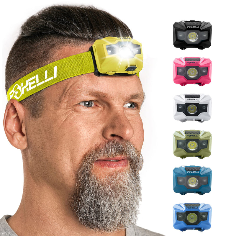 Foxelli Rechargeable LED Headlamp Bundle of 2 - Yellow & Forest: Ultralight Waterproof Head Lamp with Red Light for Running, Camping, Hiking & Outdoor - BeesActive Australia