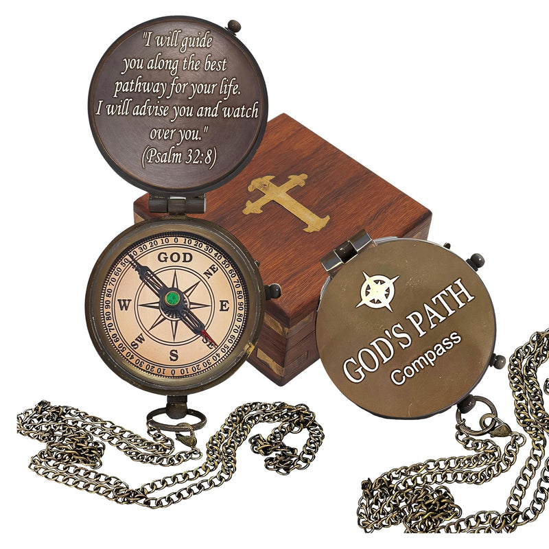 God's Path Compass - Engraved Working Handmade Antique Compass with Scripture - Religious, Christian, Catholic, Christening, First Communion, Confirmation Gifts for Teenage Boys and Men - BeesActive Australia