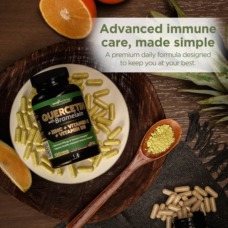 Gade Nutrition Quercetin with Bromelain Vitamin C and Zinc Vitamin D | Immune Support Supplement in Capsules | Non-GMO, Gluten-Free, Vegan | Made in USA | 6 Month Supply 120 Count (Pack of 3)