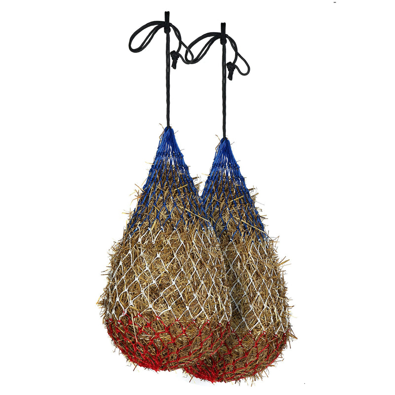 Majestic Ally 2 pcs Slow Feed 42” Hay Net for Horses, Strong Small 2x2” Holes, Nylon rope hanging, Adjustable Travel Feeder for Trailer and Stall, Simulates Grazing, Reduce Waste (Patriotic) Patriotic - BeesActive Australia