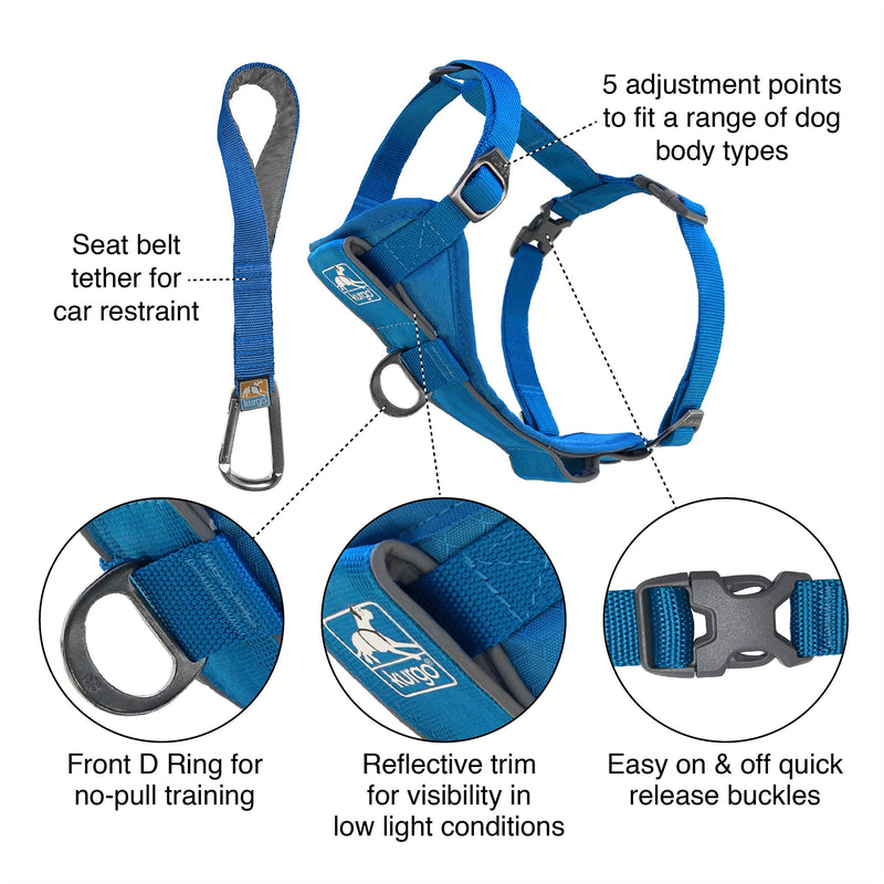 Kurgo Tru-Fit Smart Harness, Dog Harness, Pet Walking Harness, Quick Release Buckles, Front D-Ring for No Pull Training, includes Dog Seat Belt Tether (Blue, Large) Blue Large (Pack of 1) - BeesActive Australia