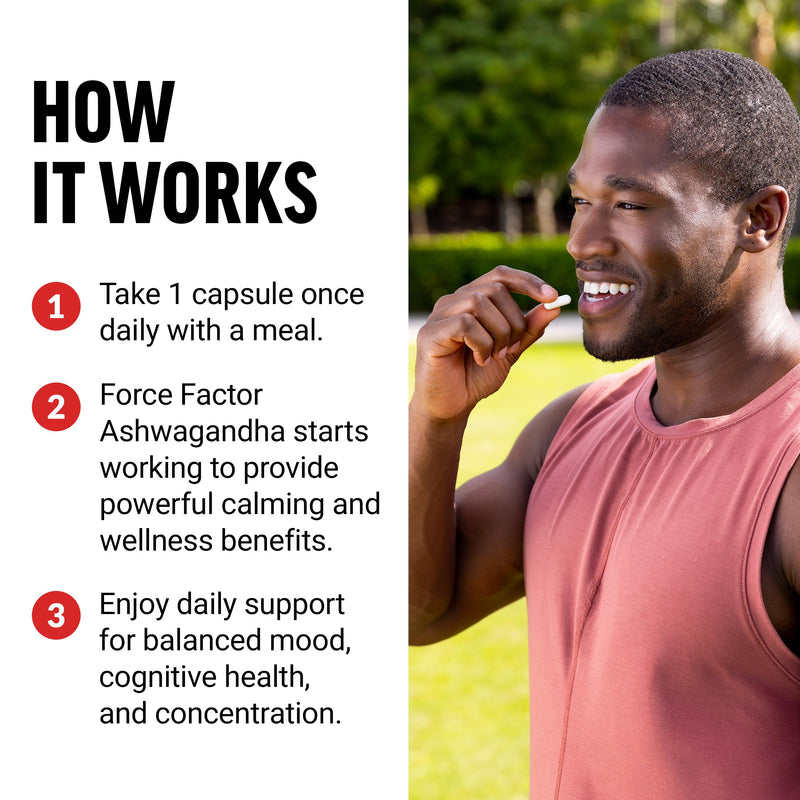 Force Factor Ashwagandha Supplements, 600mg Per Serving | Made with Premium Vegan Ashwagandha Powder, Adaptogens to Support Stress & Cognitive Health, Non-GMO, 60 Capsules