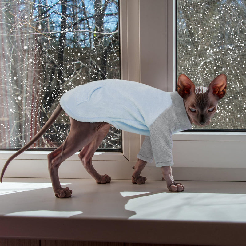 PUMYPOREITY Kitten Sweater, Fleece Cat Shirt, Turtleneck Cat Clothes, Winter Warm Cat Outfit, Thick Cat Sweaters for Cats Only, Blue, XS X-Small - BeesActive Australia