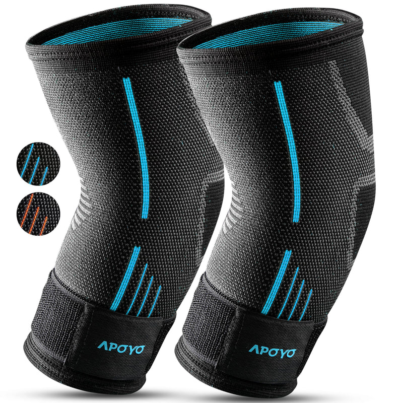 APOYO Elbow Brace for Tendonitis and Tennis Elbow, (Pair) Compression Sleeve for Arthritis, Workouts, Reduce Joint Pain During Fitness Activity (XX-Large) XX-Large Blue (Pair)