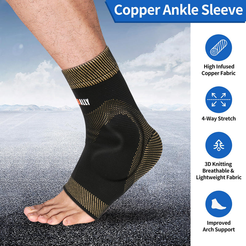 NeoAlly Copper Ankle Support Brace Compression Sleeve with Silicone Gel Reduce Foot Swelling Pain Relief from Plantar Fasciitis and Achilles Tendon (Small - 1 Pair) Small - BeesActive Australia