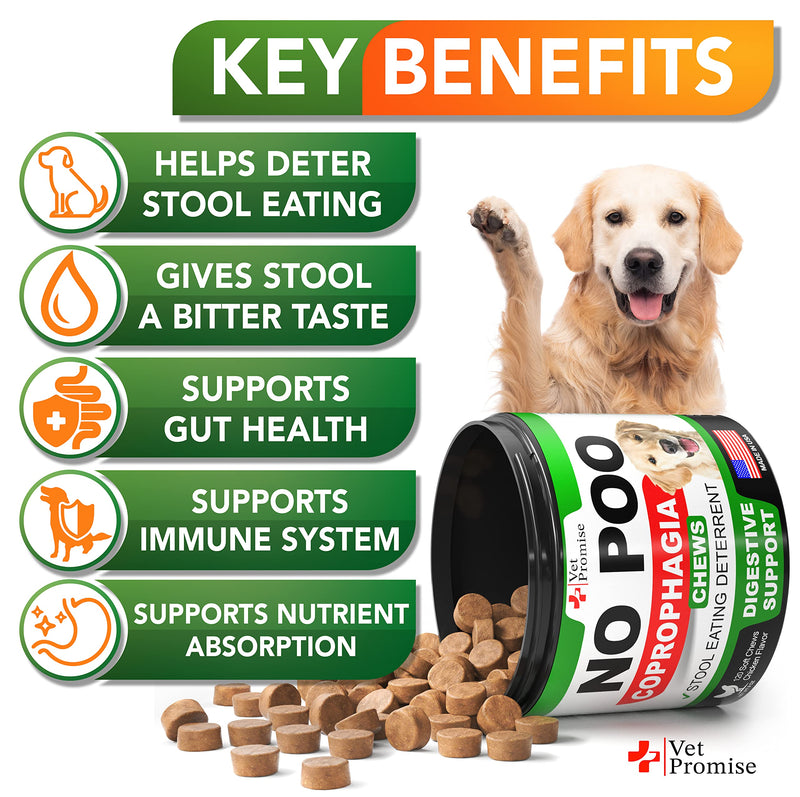 Vet Promise No Poo Chews for Dogs - Coprophagia Stool Eating Deterrent for Dogs - Prevent Dog from Eating Poop - Stop Eating Poop - Probiotics & Digestive Enzymes Supplement - Made in USA Probiotic No Poo Treats No Poo Treats - 120 Ct - BeesActive Australia