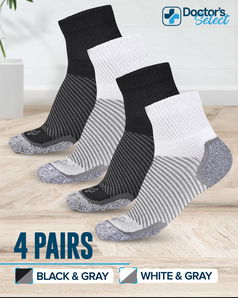 Doctor's Select Diabetic Ankle Socks for Women and Men - 4 Pairs | Unisex Adult Diabetic Socks Large Neutrals Pack - 4 Pairs