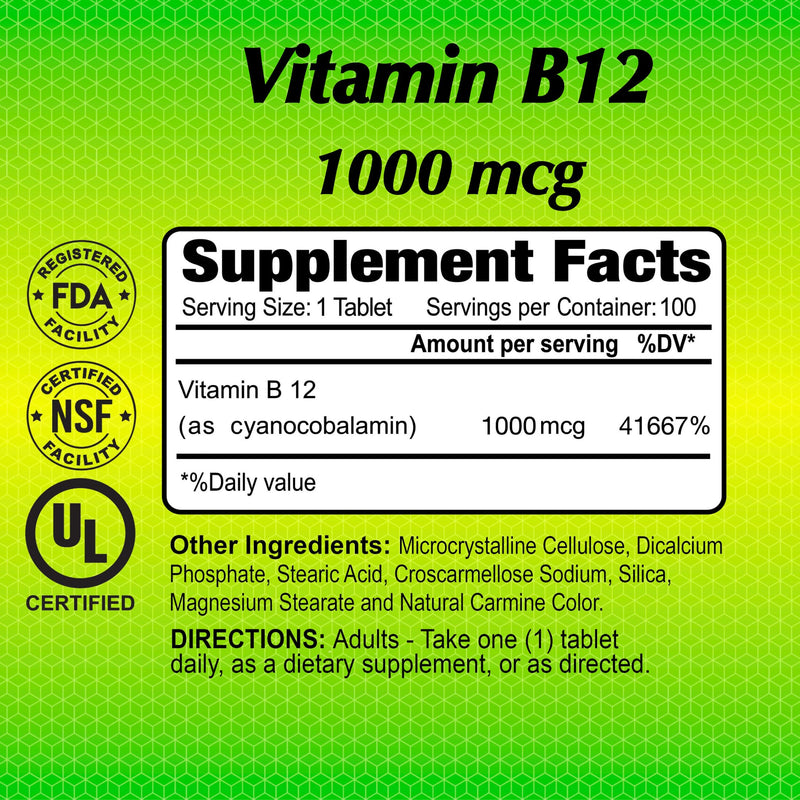 ALFA VITAMINS Vitamin B12 1000 Mcg 100 Tablets. Immune System. Nerves and Brain Health. Metabolism