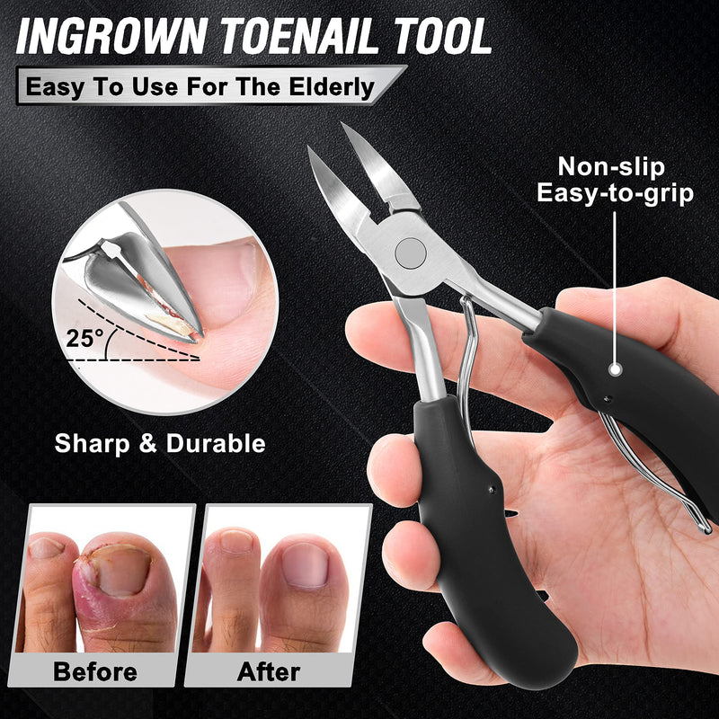 Toenail Clippers for Seniors Thick Toenails, Aucurwen Heavy Duty Toe Nail Clippers Adult Thick Nails Long Handle, Large Toenail Clippers for Thick Nails 7Pcs Black - BeesActive Australia